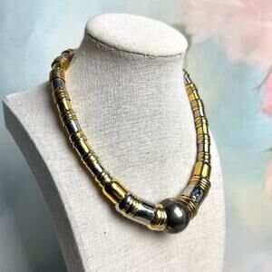 Vintage Joan’s Collectables Signed Gold & Silvertone Metal Art Deco Necklace